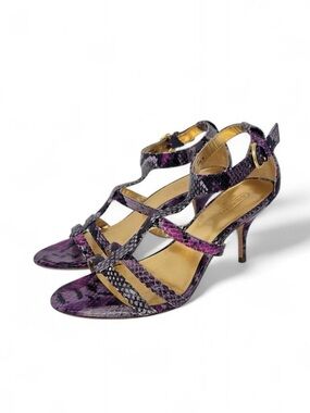 Women's Purple Snake-Print Strappy Heels